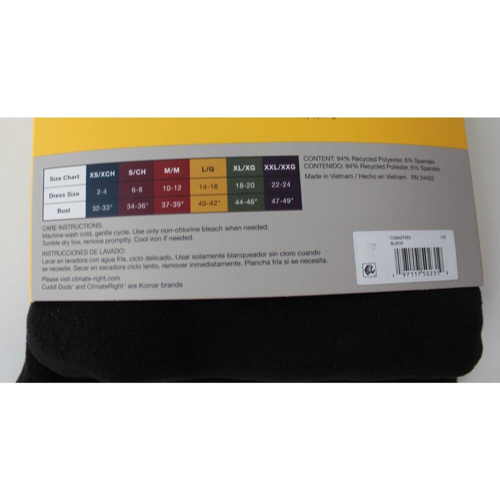 ClimateRight by Cuddl Duds Warm Stretch Fleece Long Sleeve Crew Neck Black L NWT - Picture 4 of 4